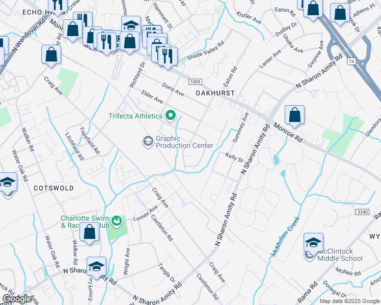 map of restaurants, bars, coffee shops, grocery stores, and more near in Charlotte
