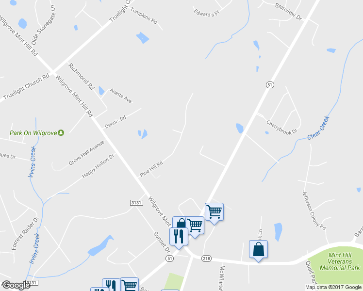 map of restaurants, bars, coffee shops, grocery stores, and more near 8314 Pine Hill Road in Mint Hill