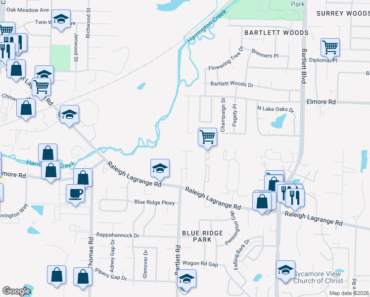 map of restaurants, bars, coffee shops, grocery stores, and more near 5507 Ginners Drive in Memphis