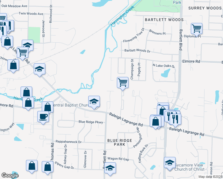 map of restaurants, bars, coffee shops, grocery stores, and more near 5535 Ginners Drive in Memphis