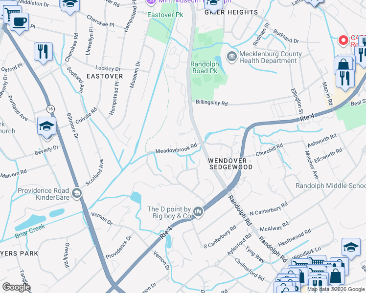 map of restaurants, bars, coffee shops, grocery stores, and more near in Charlotte