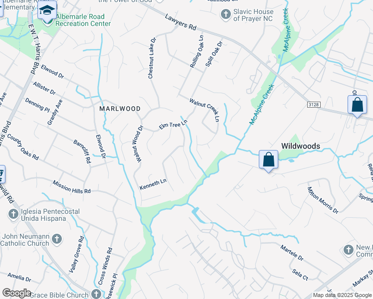 map of restaurants, bars, coffee shops, grocery stores, and more near 7228 Walterboro Road in Charlotte