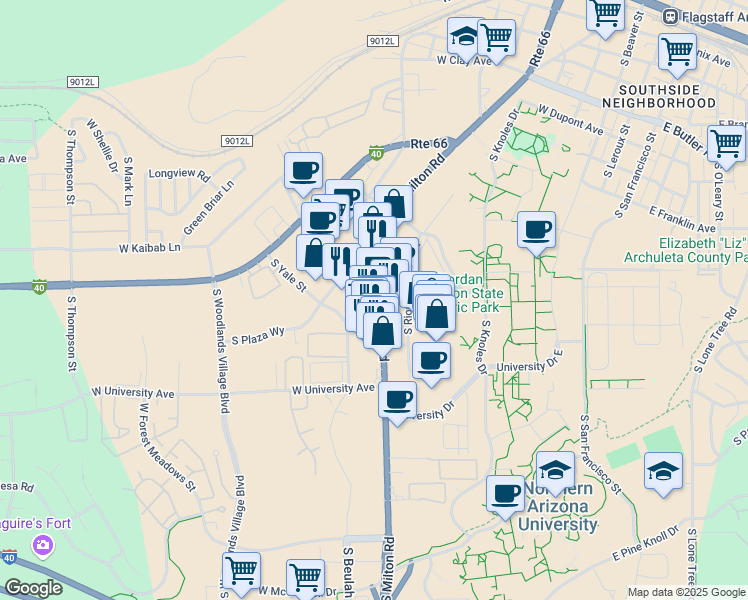 map of restaurants, bars, coffee shops, grocery stores, and more near 1403 South Milton Road in Flagstaff