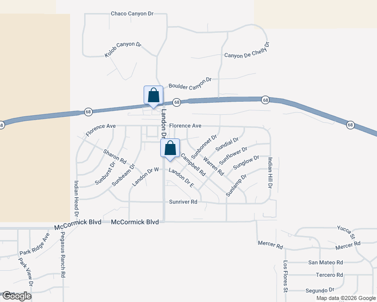 map of restaurants, bars, coffee shops, grocery stores, and more near 3415-3429 Sunbonnet Drive in Bullhead City