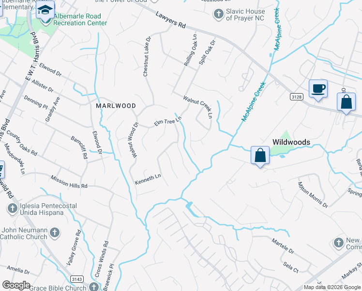 map of restaurants, bars, coffee shops, grocery stores, and more near 7221 Walterboro Road in Charlotte