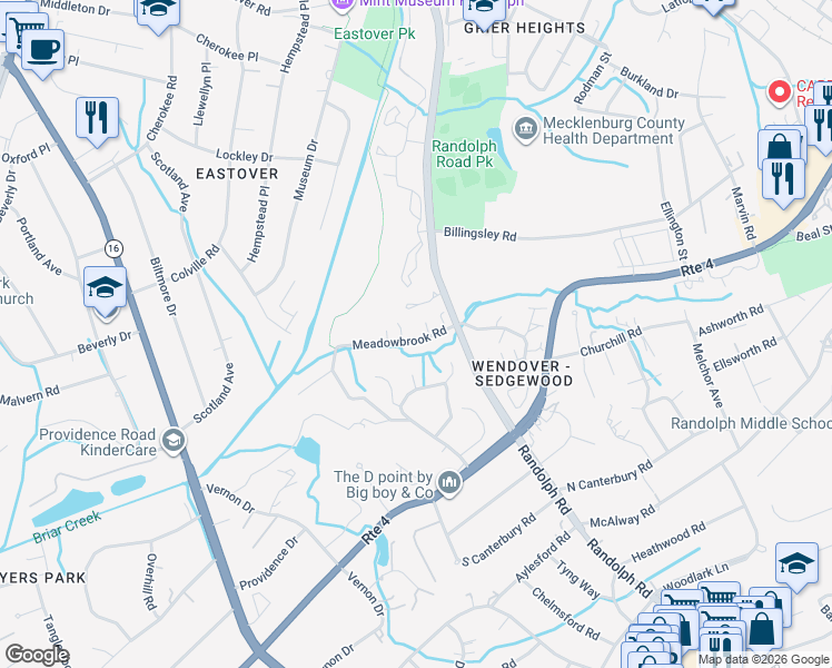 map of restaurants, bars, coffee shops, grocery stores, and more near in Charlotte