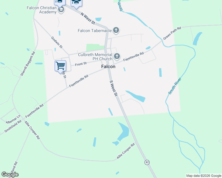 map of restaurants, bars, coffee shops, grocery stores, and more near 7059 West Street in Falcon