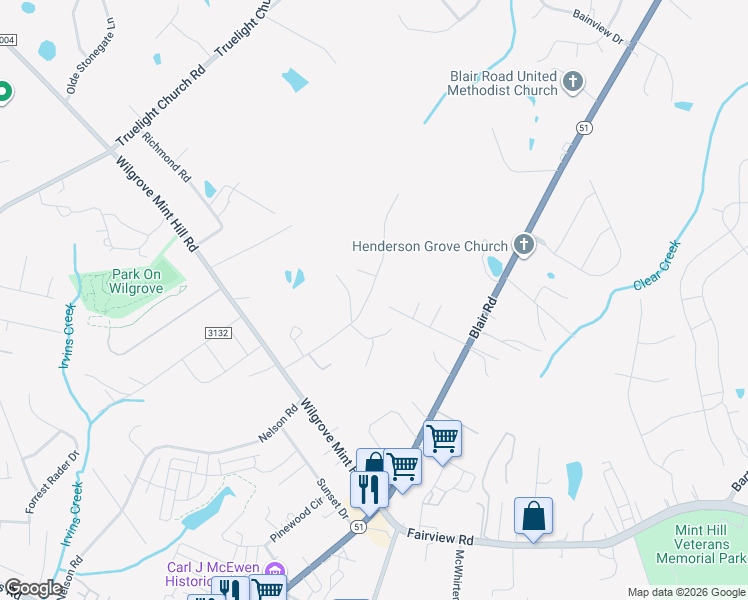 map of restaurants, bars, coffee shops, grocery stores, and more near 8314 Pine Hill Road in Mint Hill