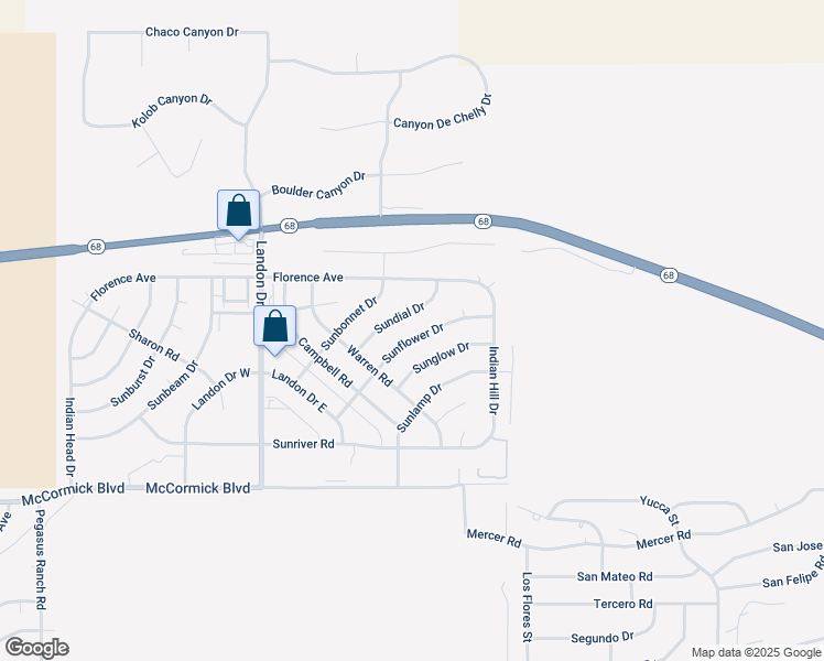 map of restaurants, bars, coffee shops, grocery stores, and more near 3455 Sunflower Drive in Bullhead City