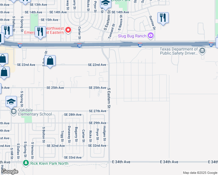 map of restaurants, bars, coffee shops, grocery stores, and more near 2498 S Eastern St in Amarillo