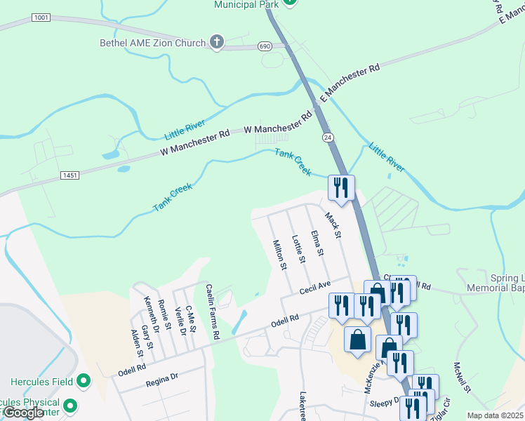 map of restaurants, bars, coffee shops, grocery stores, and more near 1625 Mack Street in Spring Lake
