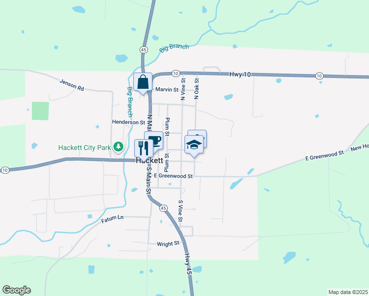 map of restaurants, bars, coffee shops, grocery stores, and more near 406 Arkansas Street in Hackett