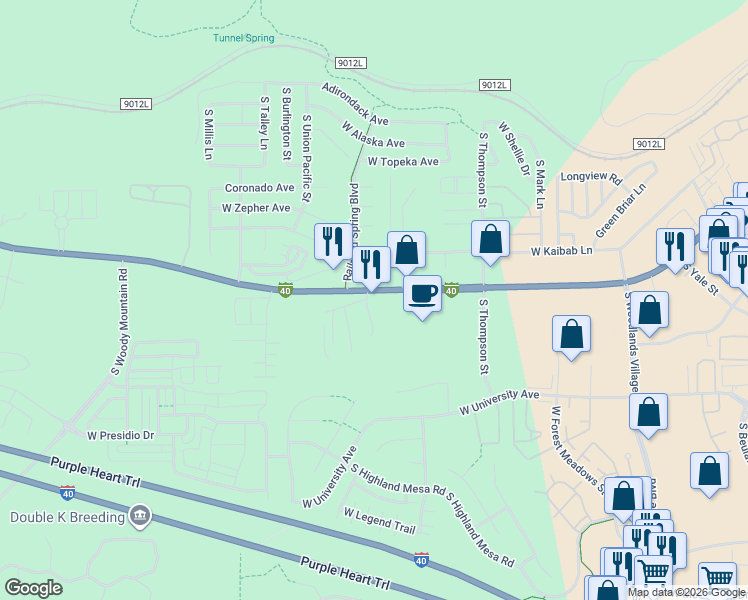 map of restaurants, bars, coffee shops, grocery stores, and more near 1971 West Historic Route 66 in Flagstaff