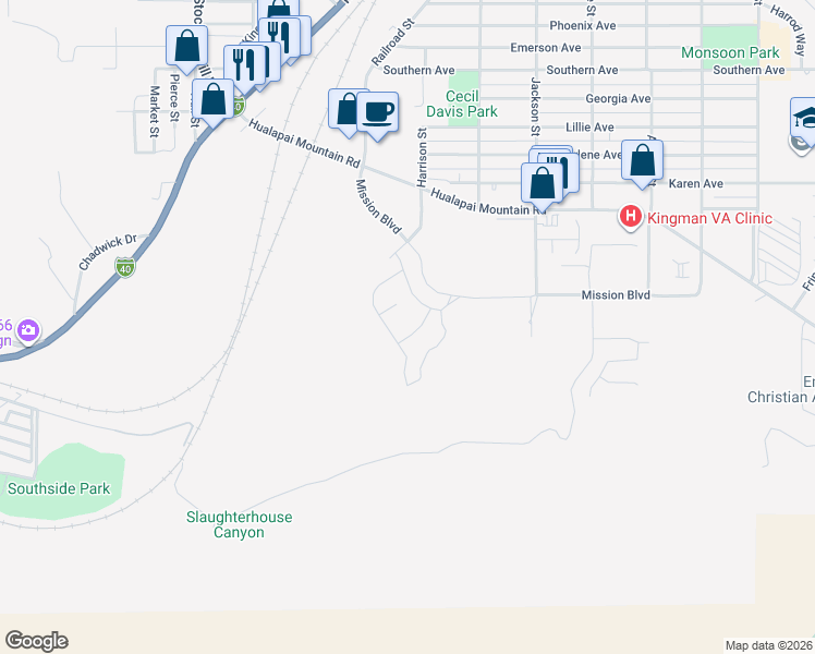 map of restaurants, bars, coffee shops, grocery stores, and more near 2209 Rincon Avenue in Kingman