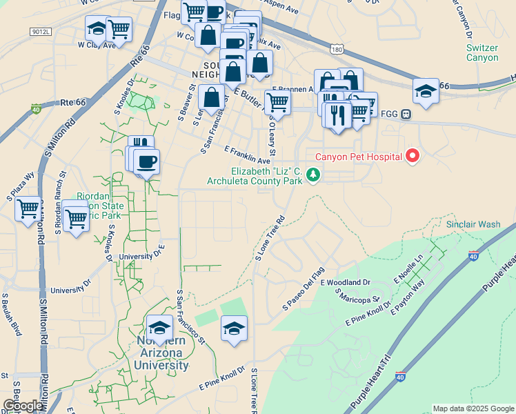map of restaurants, bars, coffee shops, grocery stores, and more near 901 South O'Leary Street in Flagstaff