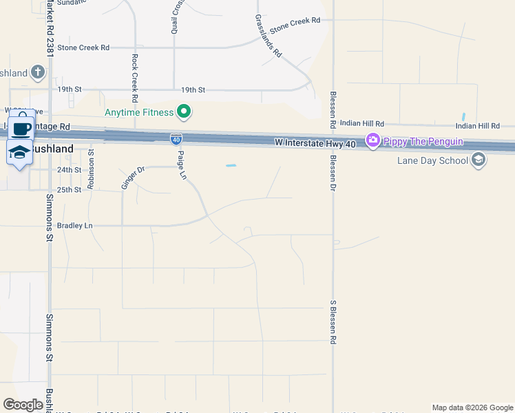 map of restaurants, bars, coffee shops, grocery stores, and more near Bradley Lane in Amarillo