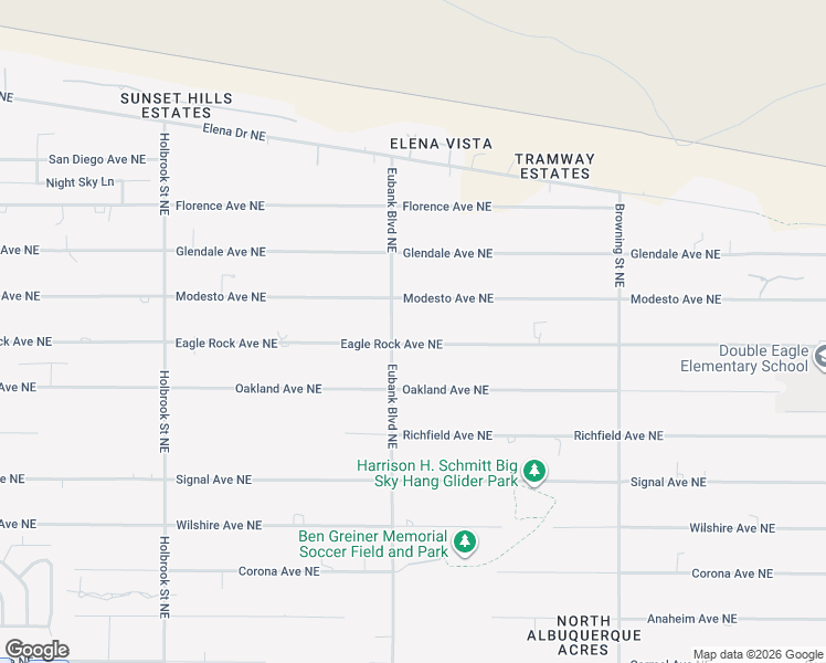 map of restaurants, bars, coffee shops, grocery stores, and more near 10400 Eagle Rock Avenue Northeast in Albuquerque