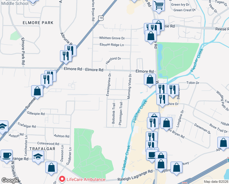 map of restaurants, bars, coffee shops, grocery stores, and more near 6624 Windflower Lane in Memphis