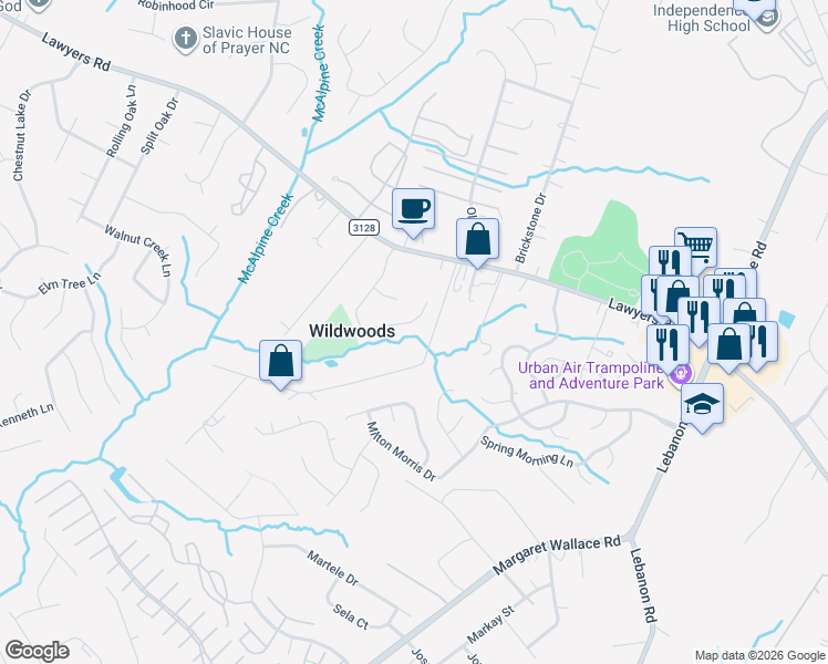 map of restaurants, bars, coffee shops, grocery stores, and more near 8823 Spicewood Drive in Charlotte