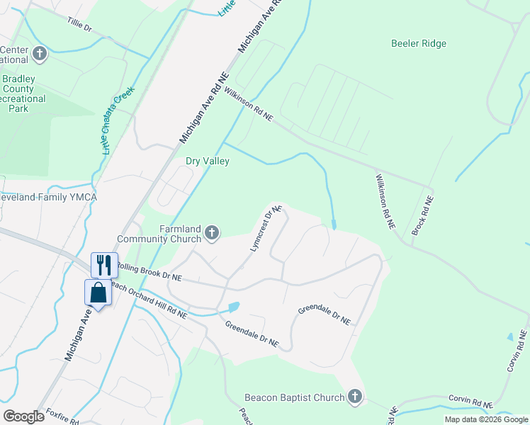 map of restaurants, bars, coffee shops, grocery stores, and more near 3960 Lynncrest Drive Northeast in Cleveland