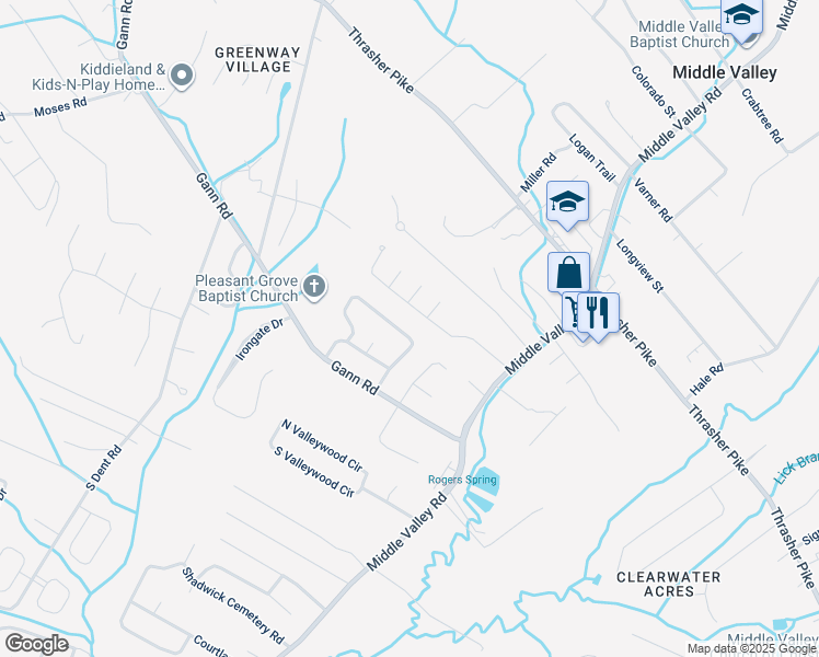 map of restaurants, bars, coffee shops, grocery stores, and more near 7818 Huntington Forest Drive in Middle Valley