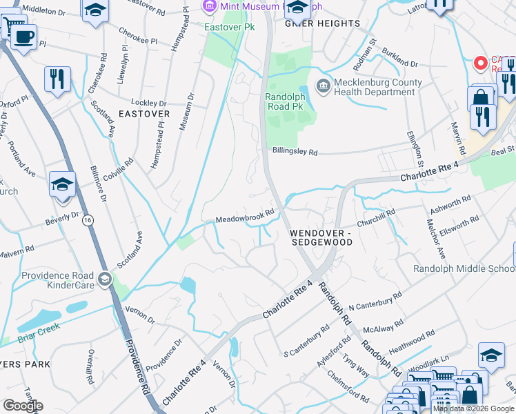 map of restaurants, bars, coffee shops, grocery stores, and more near in Charlotte