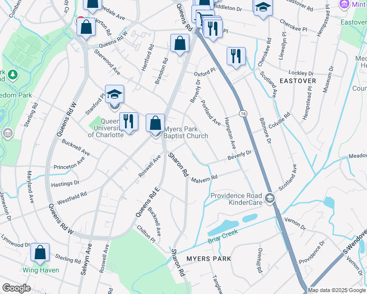 map of restaurants, bars, coffee shops, grocery stores, and more near in Charlotte