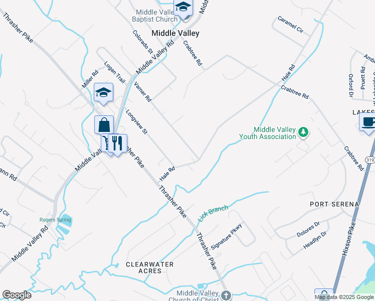 map of restaurants, bars, coffee shops, grocery stores, and more near 1752 Varner Road in Middle Valley