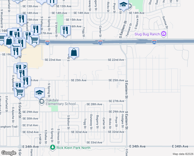 map of restaurants, bars, coffee shops, grocery stores, and more near 4413 Southeast 25th Avenue in Amarillo