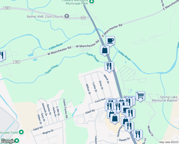 map of restaurants, bars, coffee shops, grocery stores, and more near 1600 Mack Street in Spring Lake