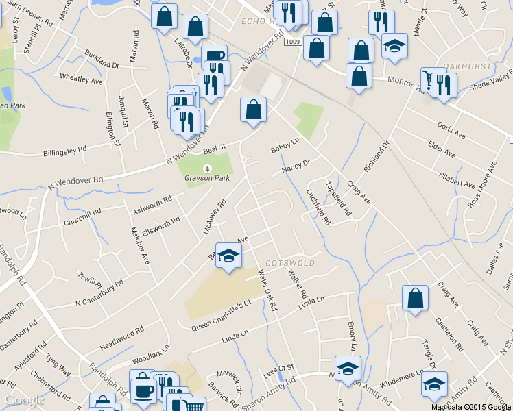 map of restaurants, bars, coffee shops, grocery stores, and more near 4154 Walker Road in Charlotte