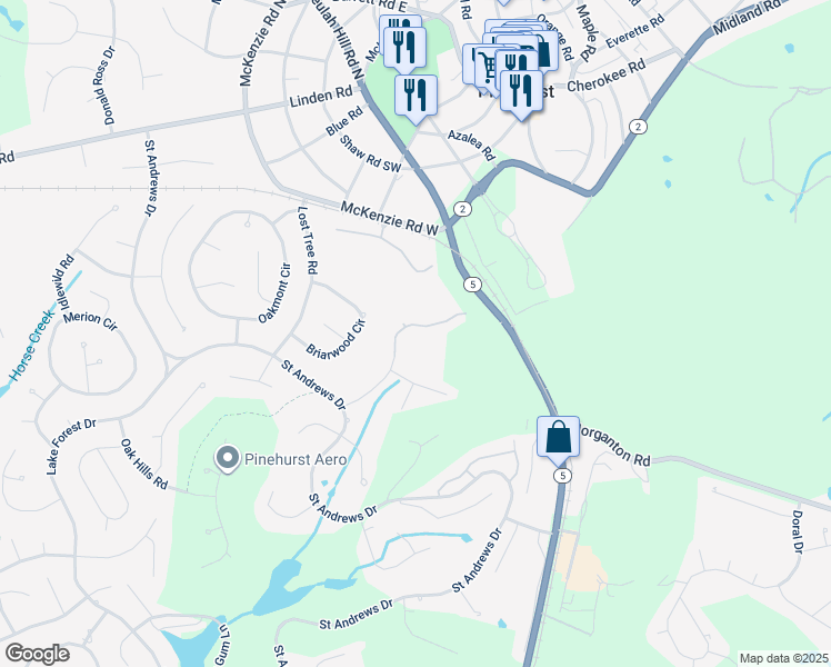 map of restaurants, bars, coffee shops, grocery stores, and more near 85 Pine Valley Road in Pinehurst