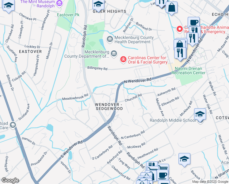 map of restaurants, bars, coffee shops, grocery stores, and more near in Charlotte