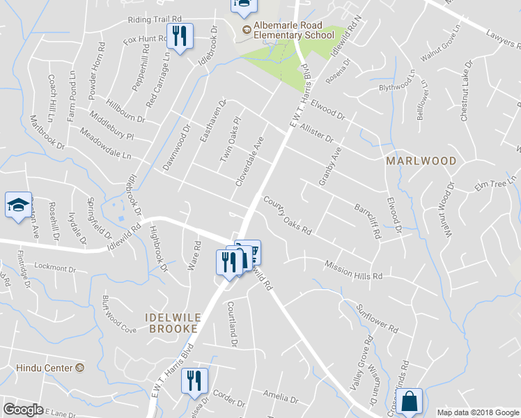 map of restaurants, bars, coffee shops, grocery stores, and more near 9809 E W T Harris Blvd in Charlotte