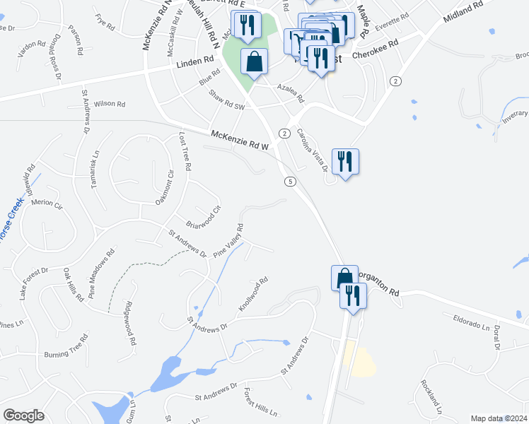 map of restaurants, bars, coffee shops, grocery stores, and more near 85 Pine Valley Road in Pinehurst