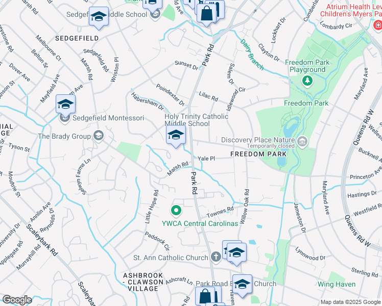 map of restaurants, bars, coffee shops, grocery stores, and more near in Charlotte