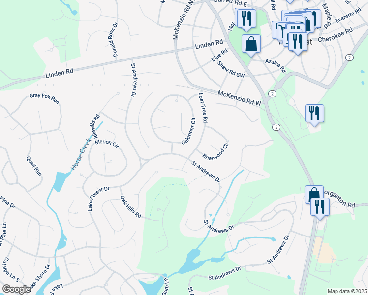 map of restaurants, bars, coffee shops, grocery stores, and more near 130 Oakmont Circle in Pinehurst