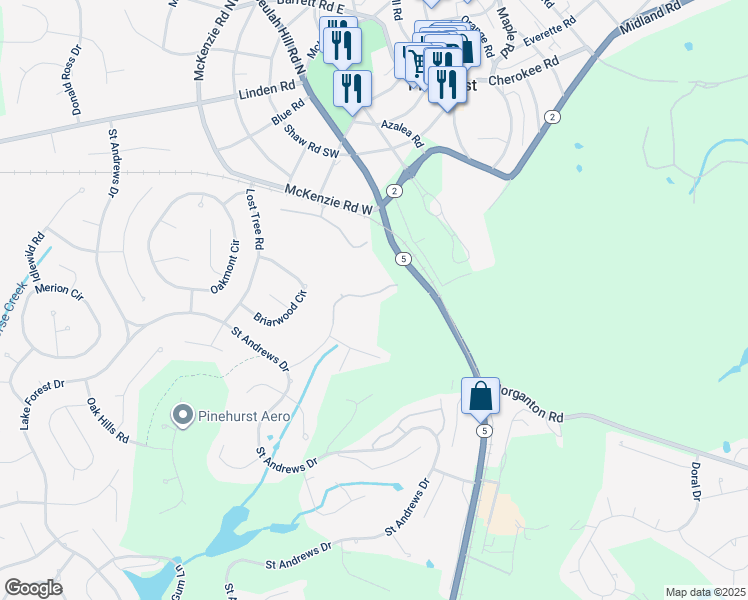 map of restaurants, bars, coffee shops, grocery stores, and more near 85 Pine Valley Road in Pinehurst