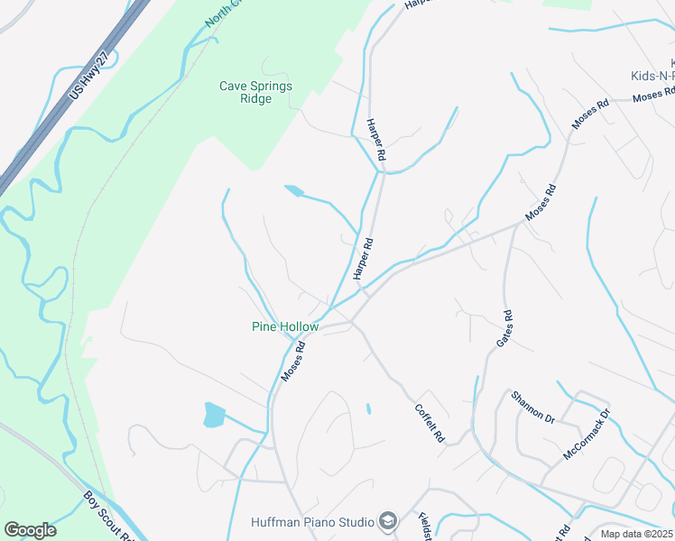map of restaurants, bars, coffee shops, grocery stores, and more near 7411 Harper Road in Middle Valley