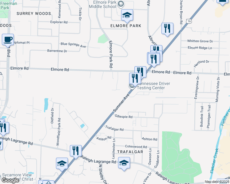 map of restaurants, bars, coffee shops, grocery stores, and more near 2289 Brannick Drive in Bartlett