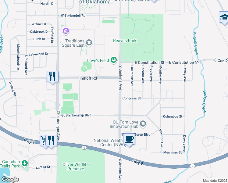 map of restaurants, bars, coffee shops, grocery stores, and more near in Norman