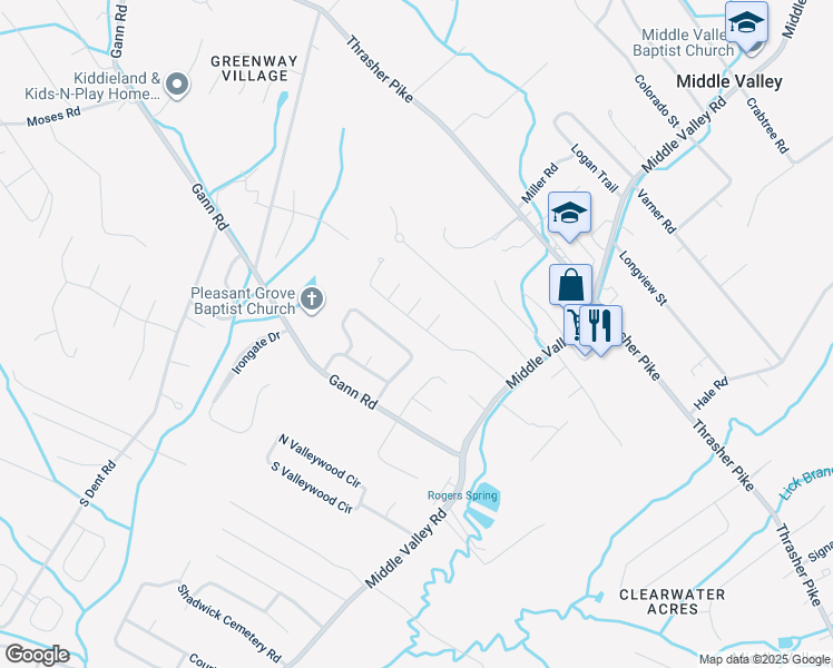 map of restaurants, bars, coffee shops, grocery stores, and more near 968 Wyndsor Drive in Middle Valley