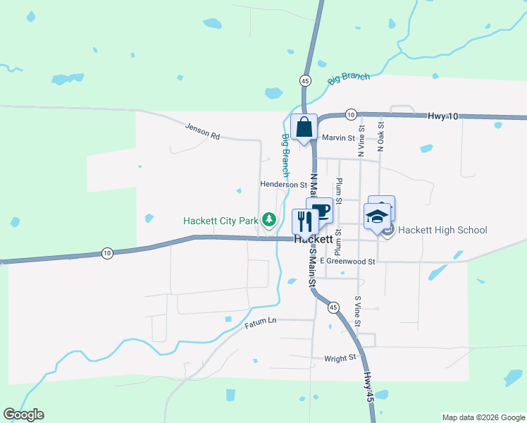 map of restaurants, bars, coffee shops, grocery stores, and more near 202 Hooper Street in Hackett