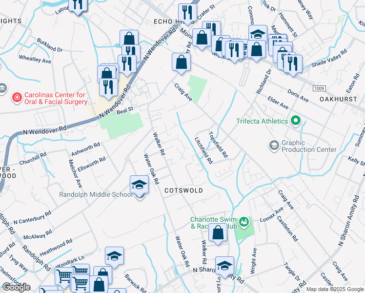 map of restaurants, bars, coffee shops, grocery stores, and more near 932 Hollywood Street in Charlotte