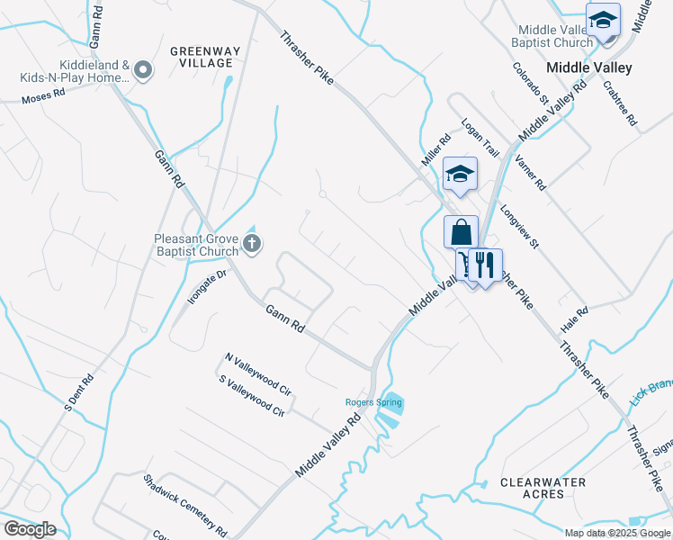 map of restaurants, bars, coffee shops, grocery stores, and more near 968 Wyndsor Drive in Middle Valley
