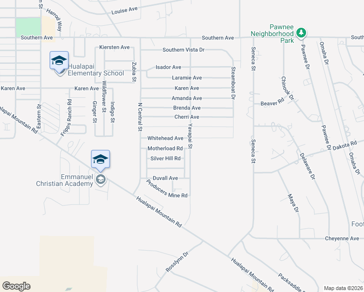 map of restaurants, bars, coffee shops, grocery stores, and more near Whitehead Avenue in Kingman