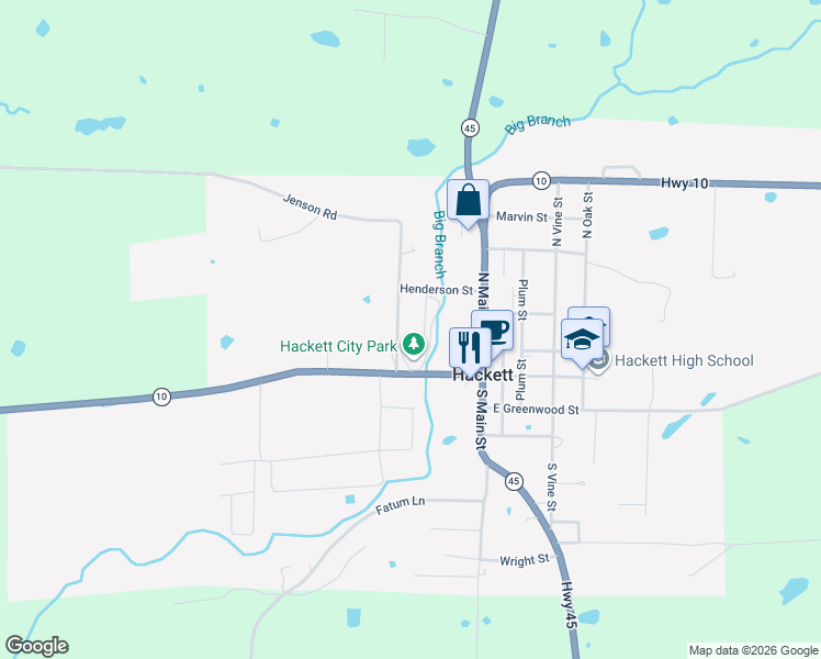 map of restaurants, bars, coffee shops, grocery stores, and more near 202 Hooper Street in Hackett