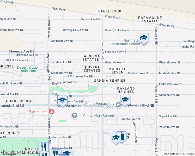 map of restaurants, bars, coffee shops, grocery stores, and more near 8304 R C Gorman Avenue Northeast in Albuquerque