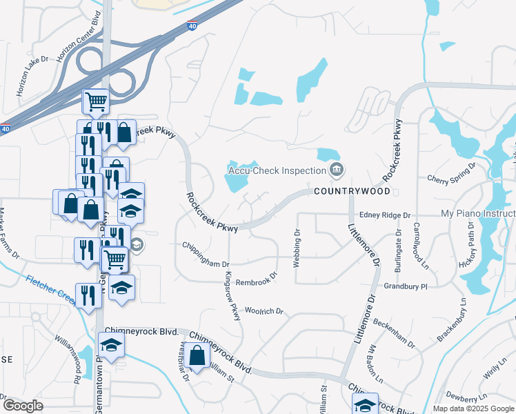 map of restaurants, bars, coffee shops, grocery stores, and more near 8407 Brownstone Lane in Memphis
