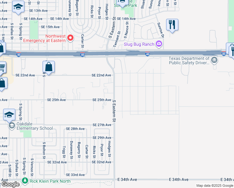 map of restaurants, bars, coffee shops, grocery stores, and more near 2324-2498 South Eastern Street in Amarillo